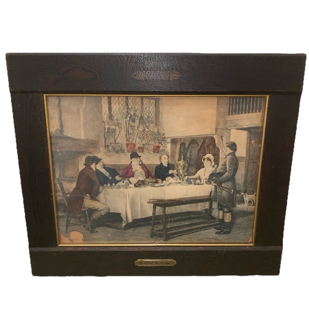 OLD Antique Framed Art Print Drawing “The Hunting Morn” by W Dendy Sadler 1890
